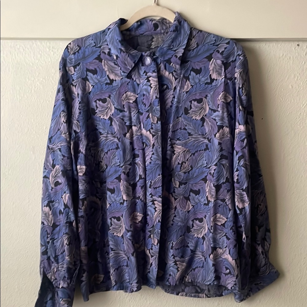 Vintage purple floral printed long sleeve button down top